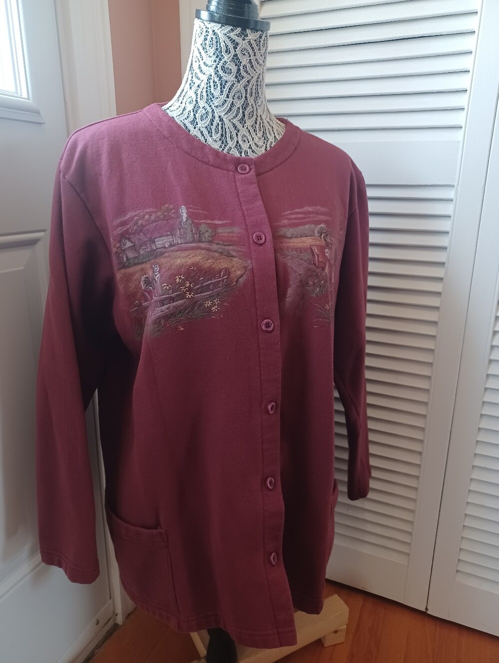 Northern Reflections Women's Burgundy Button-Down Sweater Cardigan Cottagecore
